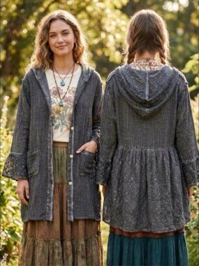 Jaded Gypsy Black Elysia Gauze Hoodie with Lace Sleeve Pockets S/M NEW